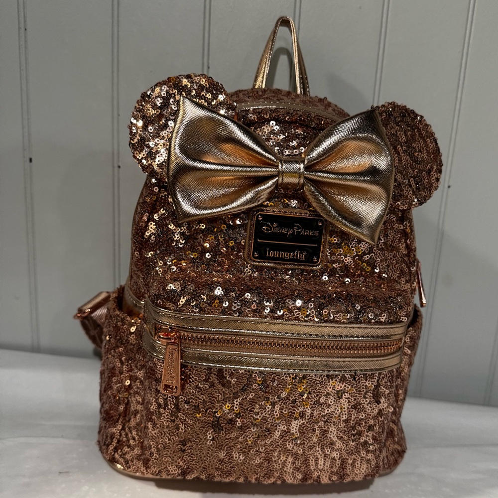 Loungefly Disney Parks Minnie Mouse Sequin Mini Backpack – Rose Gold
